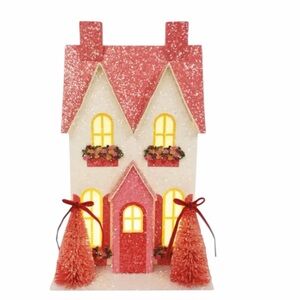 Valentine's LED Lighted Glitter Village Pink House